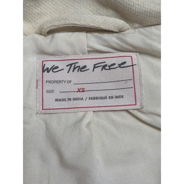 We The Free Free People Cream Cotton Moto‎ Jacket Belted Asymmetric Zip XS - Image 4