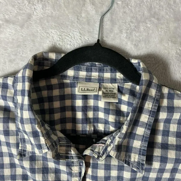 LL Bean Womens XL Blue White‎ Gingham Cotton Button Down Shirt 272187 - Image 2