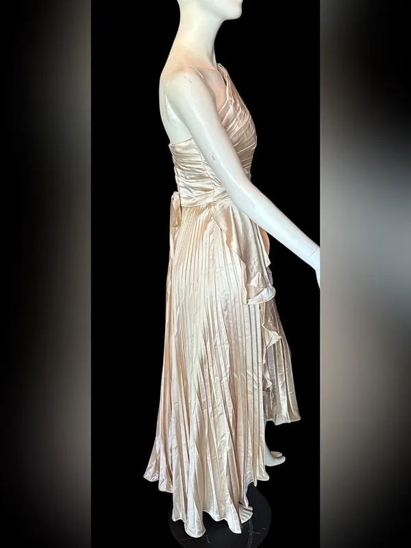 Elegant One Shoulder Pleated Asymmetrical Hemline Champagne 6 NWOT - Image 3