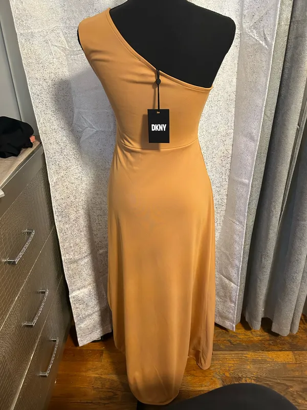 DKNY one shoulder dress in Saddle Tan  - Image 7