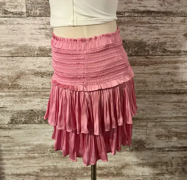 Pink Satin Ruffled Mini Skirt - Image 2