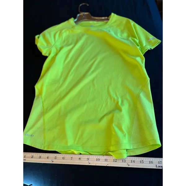Nike Dri-FIT Running Shirt Neon Volt Green Short Sleeve Active Top Womens Medium - Image 5