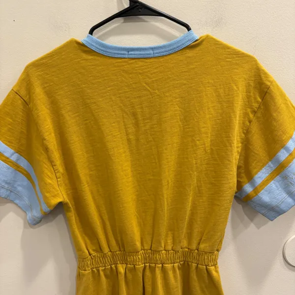 Sundry Rugby Slub Midi Dress Mustard Yellow Blue Varsity Graphic Retro‎ Sport XS - Image 7
