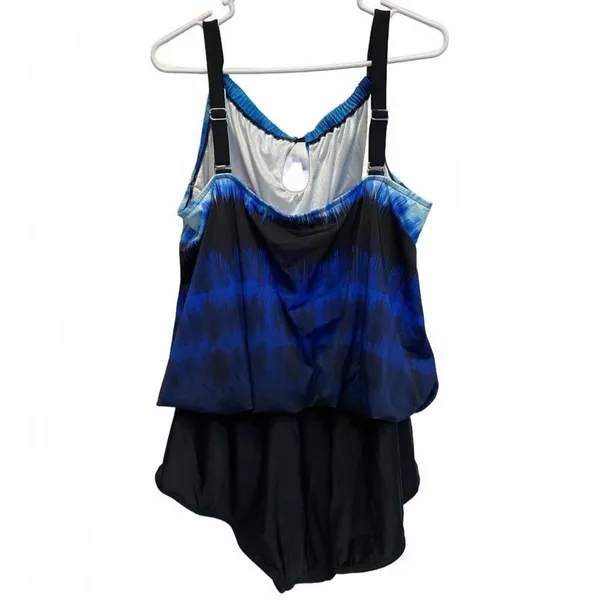 Maxine of Hollywood Blue Gradient High Neck One Piece Swimsuit Plus Size 20W - Image 4