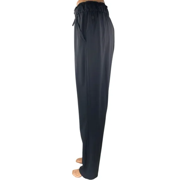 Lululemon Black Elastic Waist Straight Leg Activewear Paperbag Trousers Pants 8 - Image 2