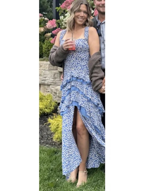 FREE PEOPLE Moon River Polka Dot Dress in Blue Size Medium - Image 10
