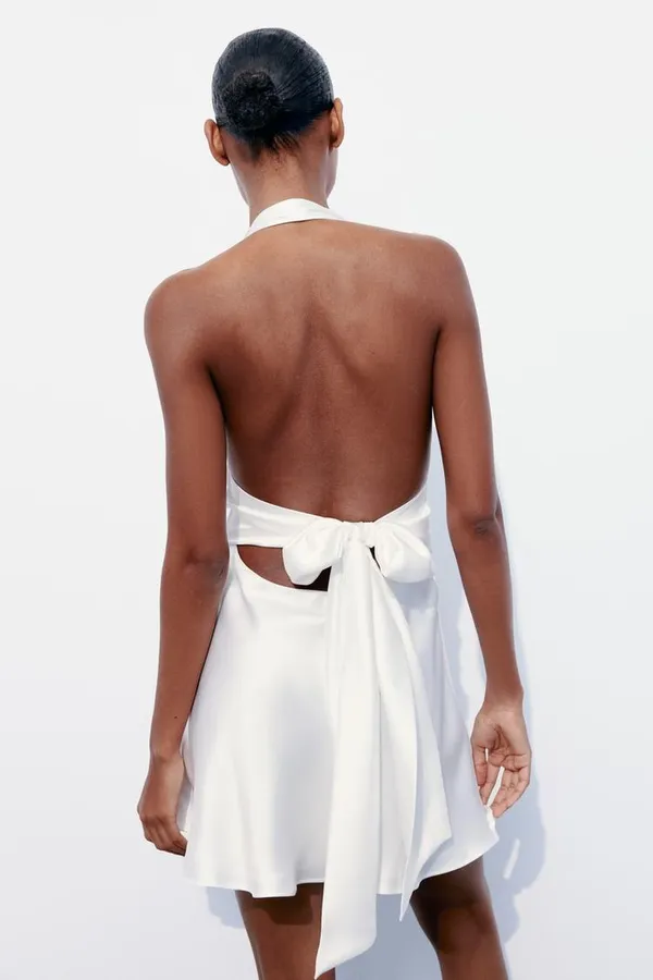 Zara dress mini halter White satin Bow wedding party coctail bridal shower - Image 9