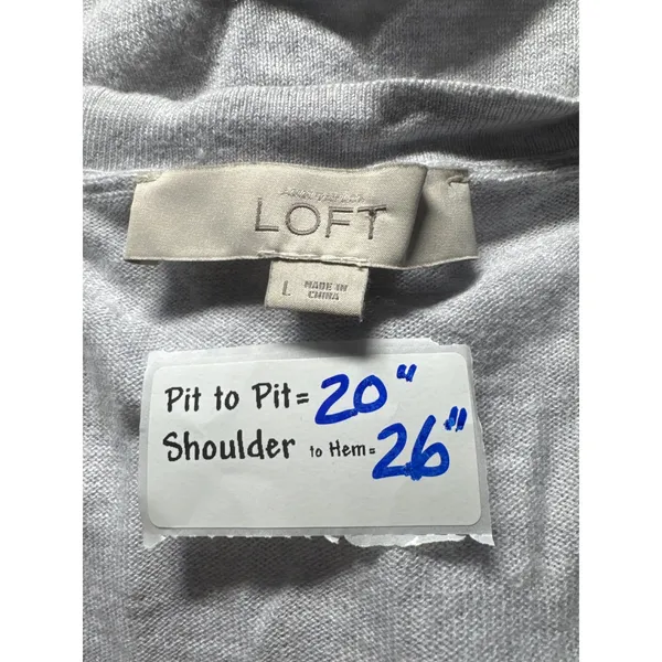 LOFT Gray Lace Front Cardigan‎ Sweater Long Sleeve Button Up Women's Size L - Image 3