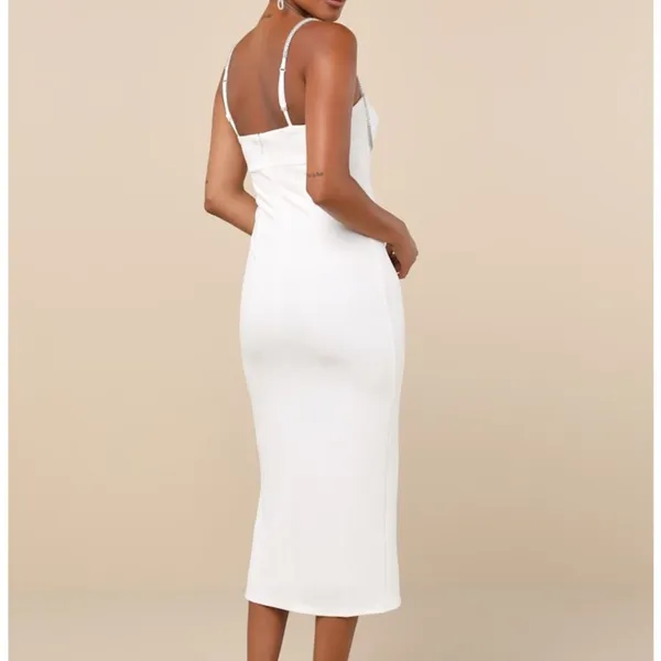 Lulus NWOT Upscale Flirt Ivory Rhinestone Sleeveless Bodycon Midi Dress XS - Image 4