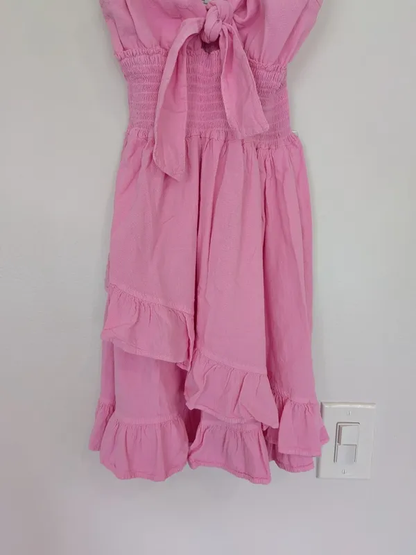 Hot Pink Barbie Bubble Gum Pink Tie Front Ruffle Cotton Dress Size M/L NWT - Image 7