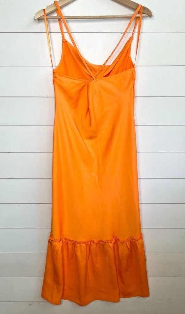 Karl Lagerfeld Paris Orange Spaghetti Straps Ruffled Bottom Cowl Slip Dress 12 - Image 3