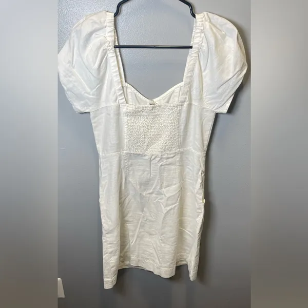 Madewell Women's NEW Linen Cotton Puff Sleeve Mini Dress Size 0‎ - Image 3