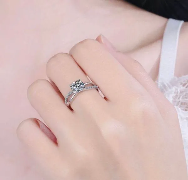 18K White Gold Plated Adjustable 1 CT CZ Diamond Wedding Ring for Women - Image 3