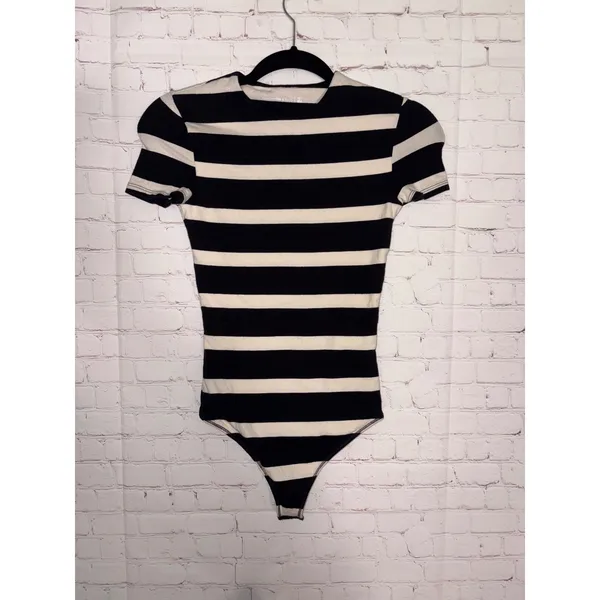Abercrombie & Fitch Striped Short Sleeve Bodysuit Black White XS Tall‎ - Image 2