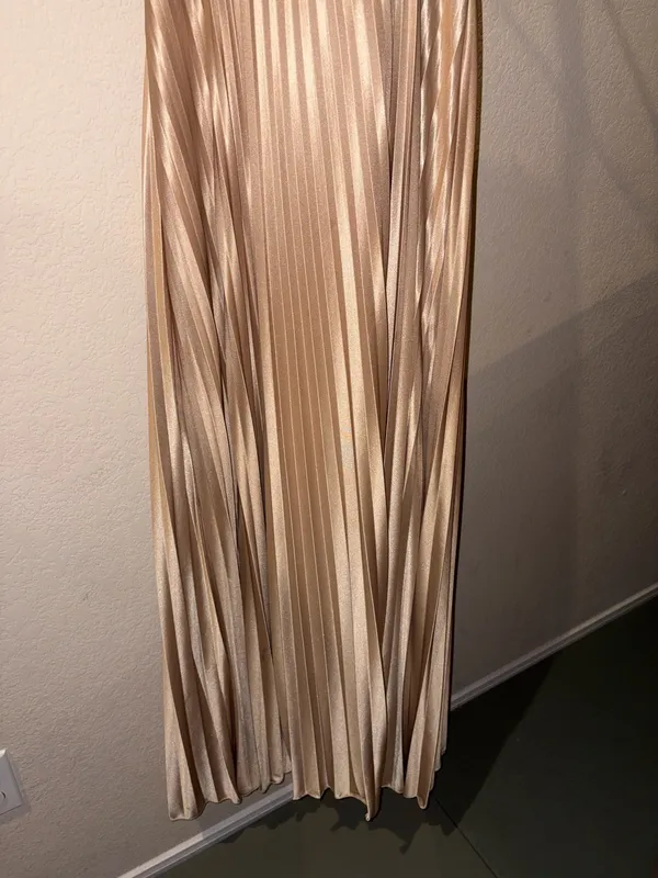 Cream Gold Masquerade Sequin Pleated Halter Strap Dress - Image 6