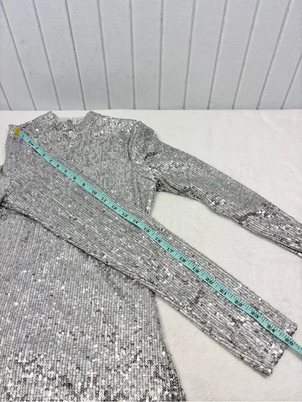 Abercrombie & Fitch Silver Shimmering Sequin Long Sleeve Mini Dress Size S - Image 12