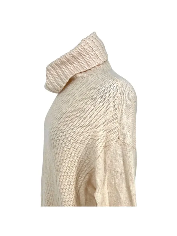 Anthropologie Moth Cream Cowl Oversized Wool Blend Ribbed Sweater Size Small - Image 3