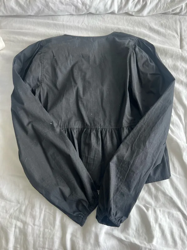 Classic Black Long-Sleeve Tie-Front Women's Top - Image 3