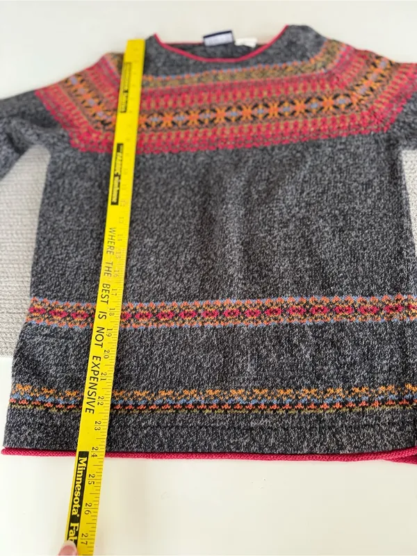 Vintage 90’s Erika & Co Grey Red Ramie Cotton Fair Isle Sweater Small - Image 8