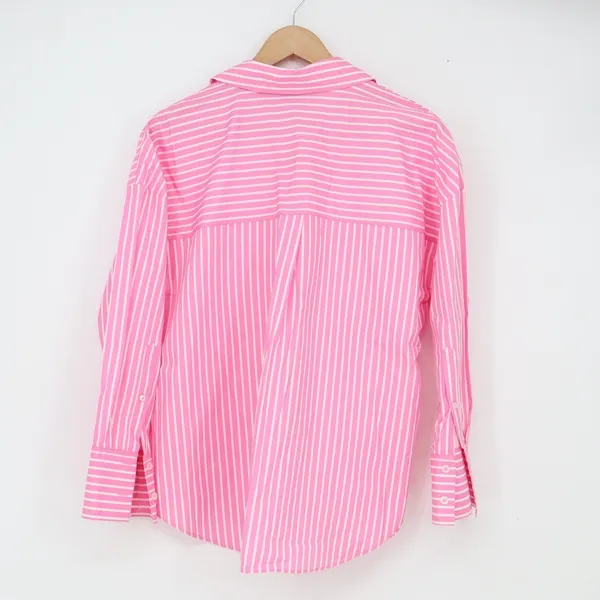 Zara Button Down Women's XS Pink Striped Long Sleeve Excellent - Image 6