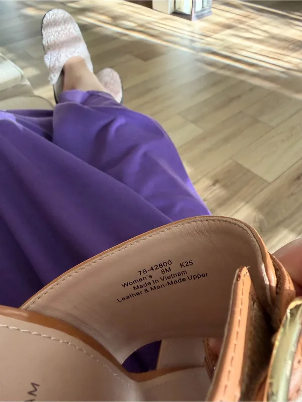 Wedge Slide Sandal in Tan and Cream with Buckle - Image 11