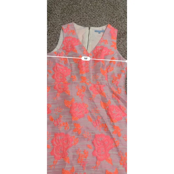 Antonio Melani Pink Orange Floral Brocade Sheath Dress V-Neck Size 10 - Image 6