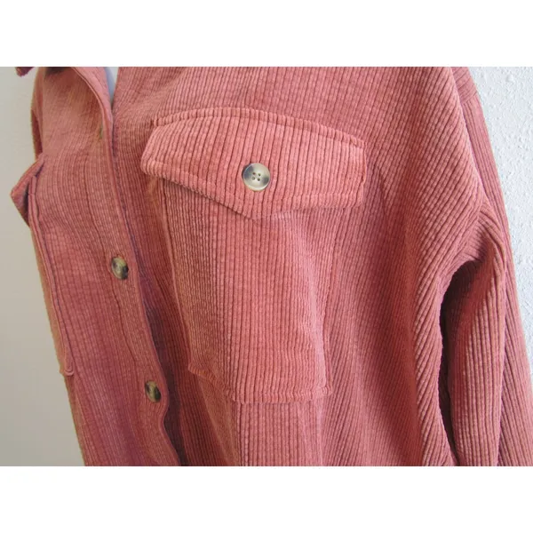 Forever 21 Button‎ Down Shirt Large Orange Corduroy Ribbed Oversized Shacket - Image 3