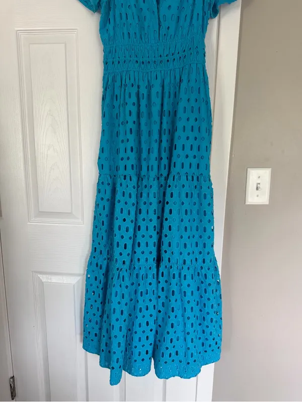 Anthropologie Somerset Aqua Blue Eyelet Maxi Dress - Image 4