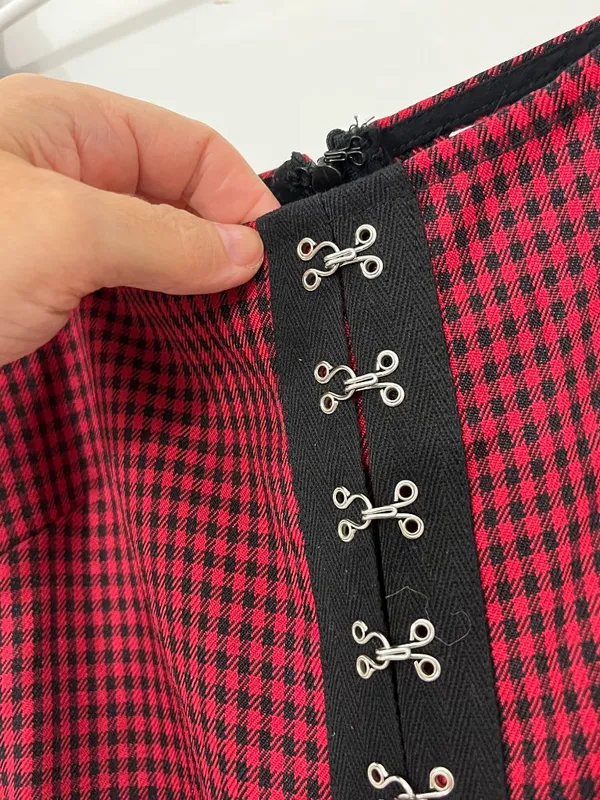 Wild Honey Small Red & Black Buffalo Plaid Goth Mini Dress - Image 4