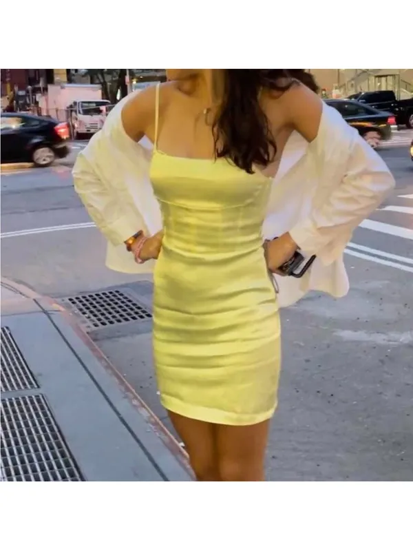 BLOGGER'S FAVE! Zara Yellow Satin Mini Dress Small NWT - Image 8