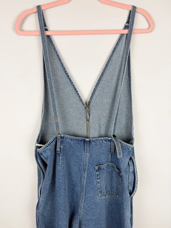 Lel Lab Denim Wide Leg Jumpsuit Baggy Plunging Neck Open Back Size 38/ Medium - Image 7