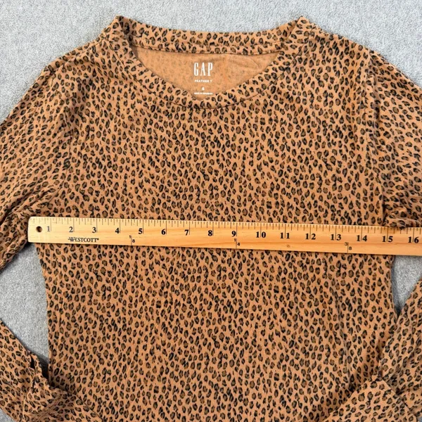 GAP Women's Small Feather T Leopard Print Long Sleeve T-Shirt Crew Neck Brown - Image 8