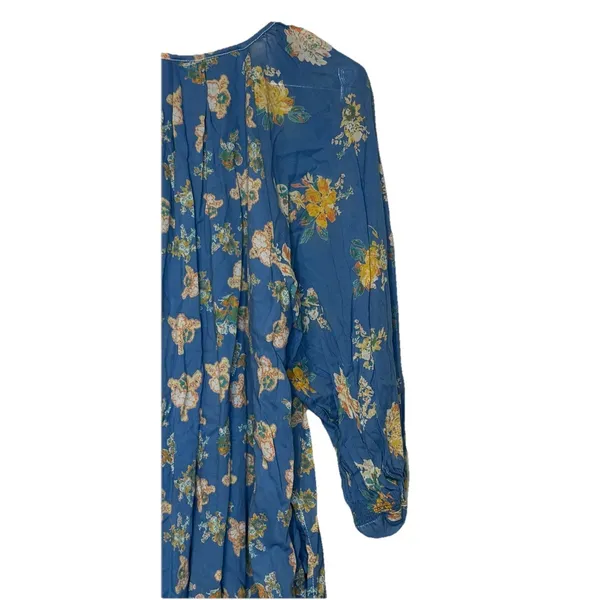 Free People Women's Dress Peasant Floral Tassel 3/4 Sleeve Cotton‎ Blue Medium - Image 8