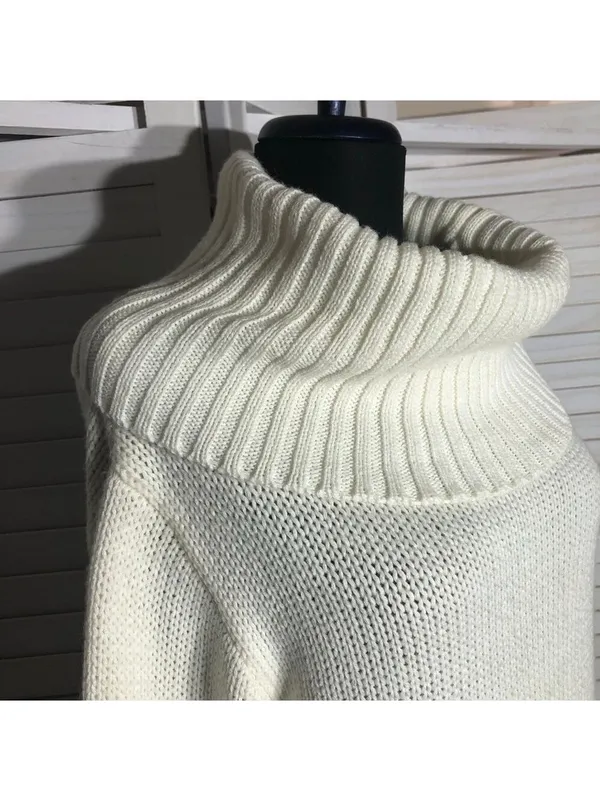 Poof! Cream Cowl Neck Open Back Bow Sweater Dress Size S - Image 5
