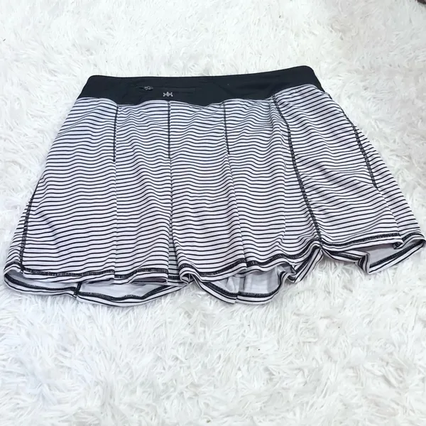 Kyodan Striped Pleated‎ Athletic Skort Skirt Black White Large - Image 2
