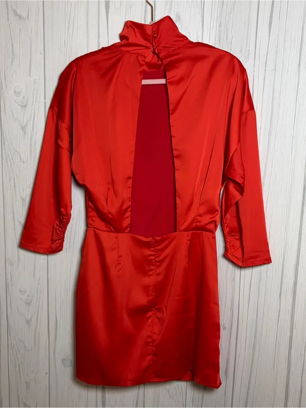 NWT WNTRMSE Kenzie Satin‎ Mini Dress in Red Open Back Mock Neck, US 6 ($245) - Image 5