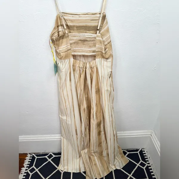 CeCe Maxi Sundress Womens Size M Tan & Ivory Stripe Sleeveless Pockets - Image 2