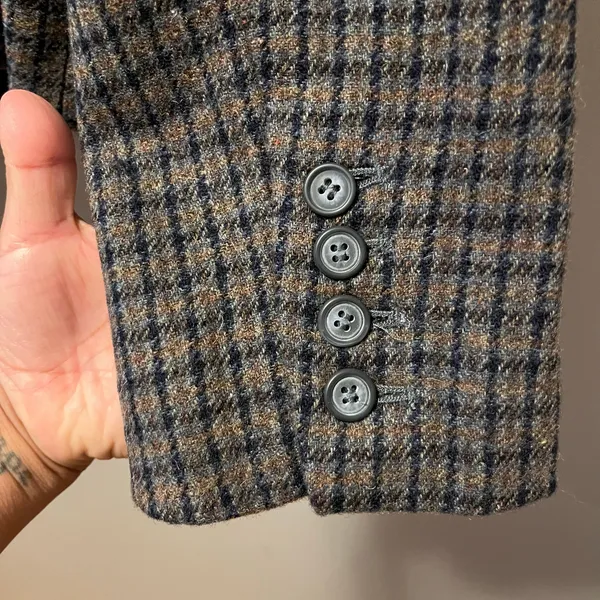 Sundance‎ Women's Wool Blend Plaid Studded Blazer Jacket Size 10 Brown Blue - Image 5