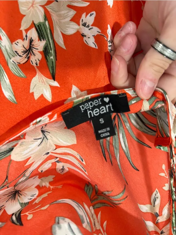 Paper Heart Orange Floral Satin Slip Dress Small - Image 4