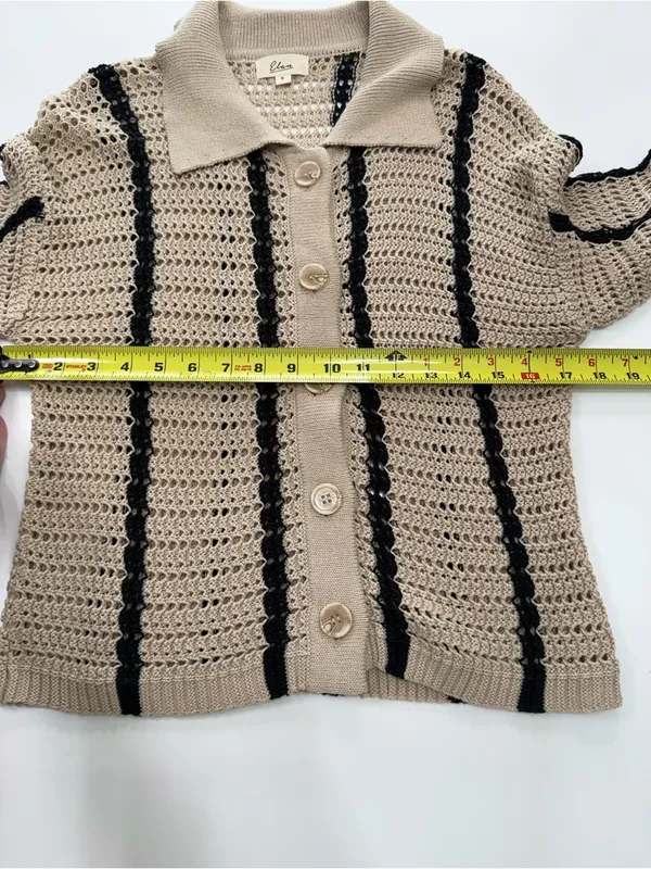 Elan Beige Knit Cardigan with Black Accents - Image 3