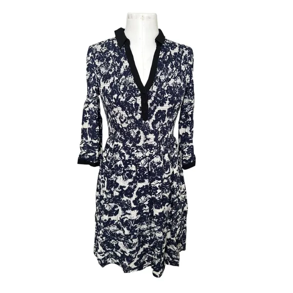 Anthropologie Edme & Esyllte Sketchbook Shirt Dress Blue White Smocked size 6 - Image 7
