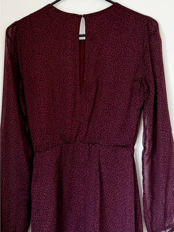 Abercrombie & Fitch Burgundy Long-Sleeve Wrap Mini Dress - Size: Extra Small - Image 9