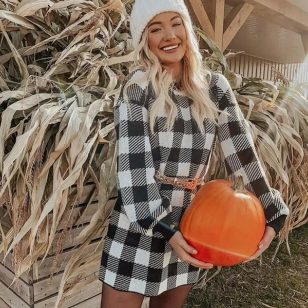 LPA Buffalo Plaid Crewneck Wool Blend Sweater Dress‎ Women's Size S Cabin Core - Image 8