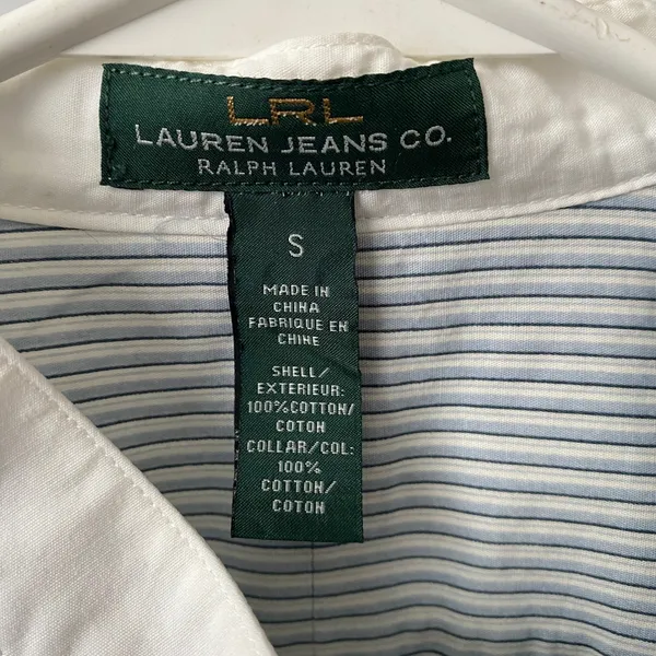 Lauren Ralph‎ Lauren Preppy S Blue Striped Button Tuxedo Bib Grandmillennial - Image 4