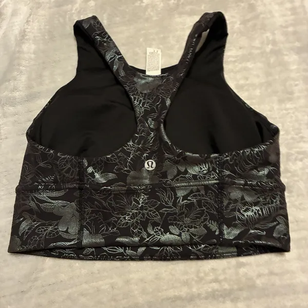 Lululemon Wunder Train Longline Bra Logo Flourish Black Iridescent Foil Sz 6 B/C - Image 4