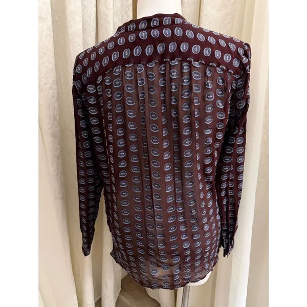 LOFT Plum Silk Sheer V-Neck Blouse with Slate Dot Print - Image 4