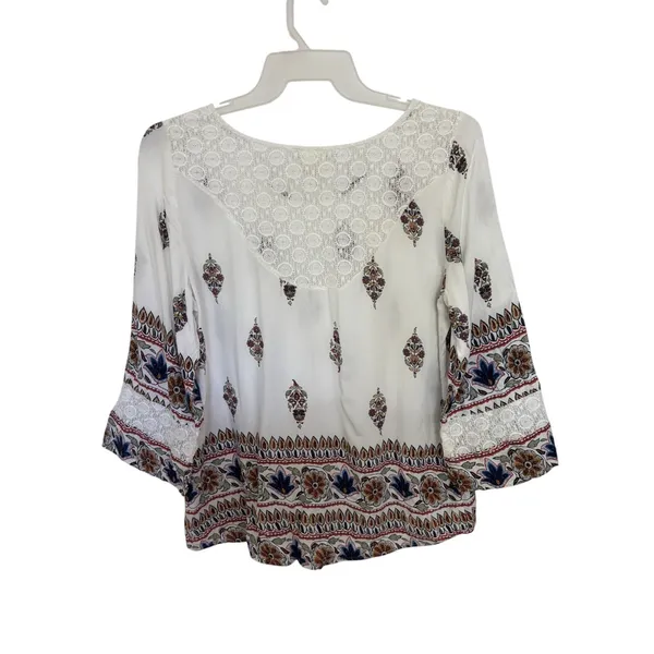 Anthropologie Fig & Flower White Lace Floral Boho 3/4 Sleeve Top XL V-Neck - Image 2