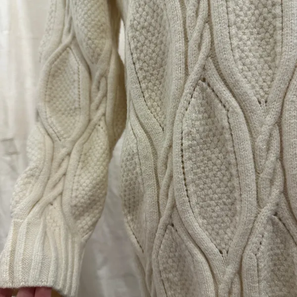 Line & Dot Cream Billy Cable Knit‎ Midi Sweater Dress Medium Preppy Fisherman - Image 3