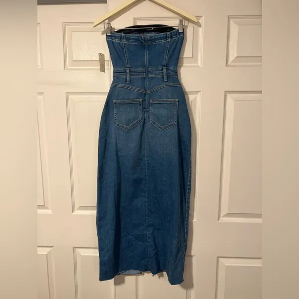 Pilcro Anthropologie $158 The Madi Front Slit Denim‎ Strapless Dress Western Y2K - Image 5