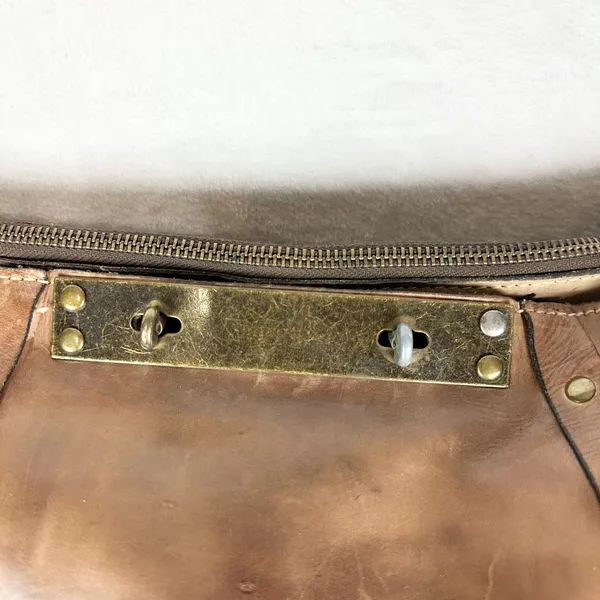 Patricia Nash Leather Hobo Bag Brass Turn Lock Studded Distressed Leather - Image 9